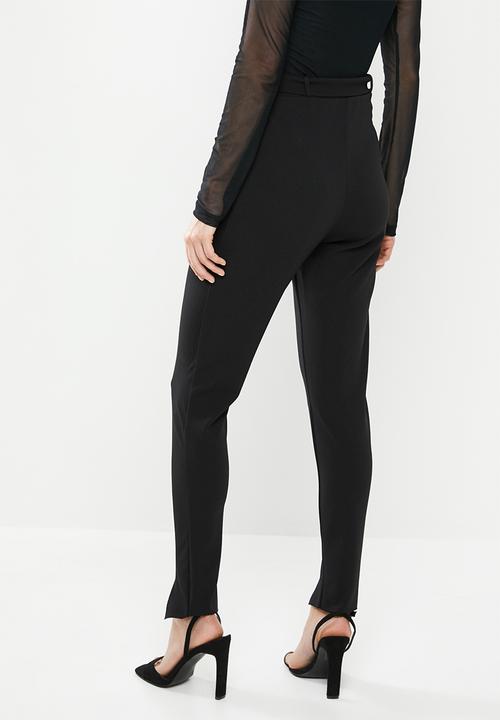 Missguided - Diamante belted slit front cigarette trouser - black