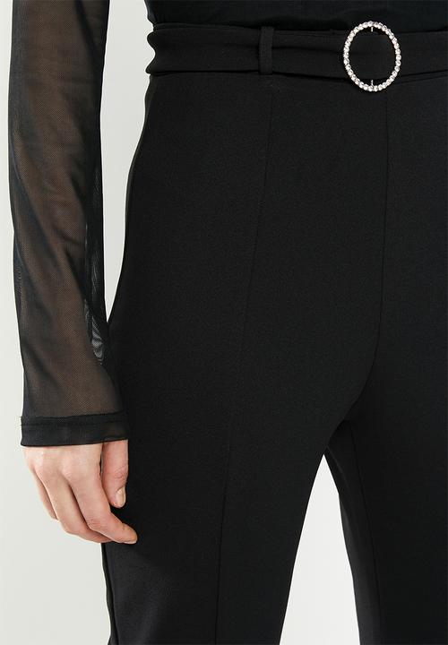 Missguided - Diamante belted slit front cigarette trouser - black