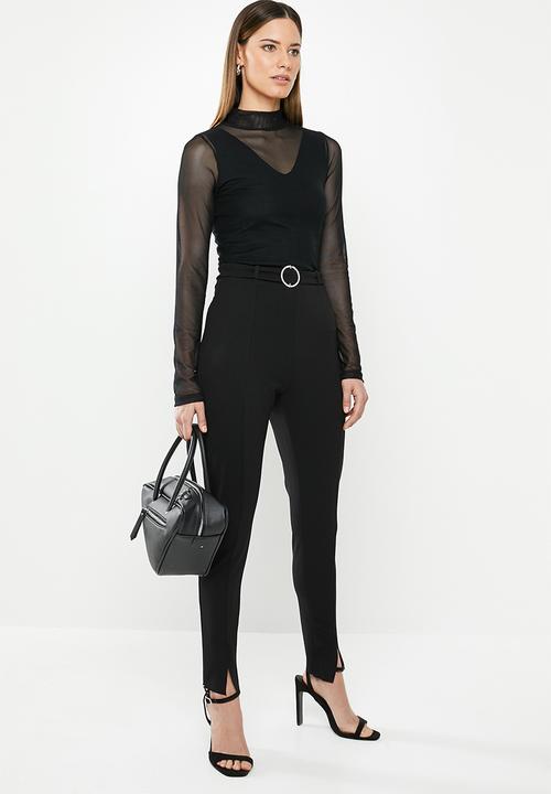 Missguided - Diamante belted slit front cigarette trouser - black