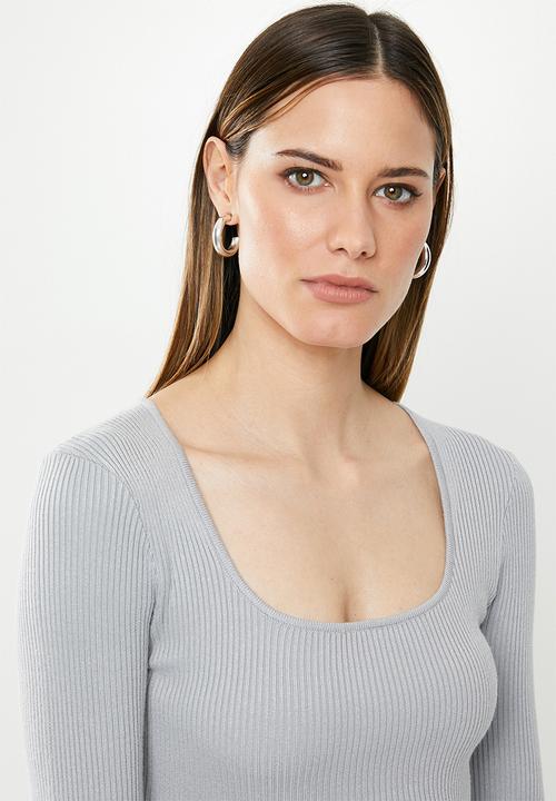 Missguided - Ribbed tie waist midi dress - grey