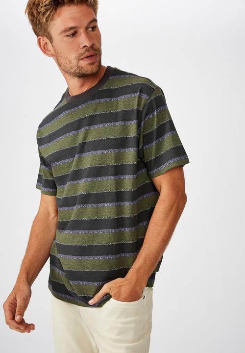 Cotton On - Retro wide stripe Dylan tee - khaki & charcoal 