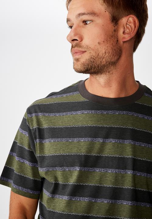 Cotton On - Retro wide stripe Dylan tee - khaki & charcoal 