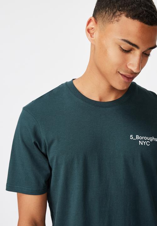 Cotton On - 5 Boroughs chest Tbar text T-shirt - teal
