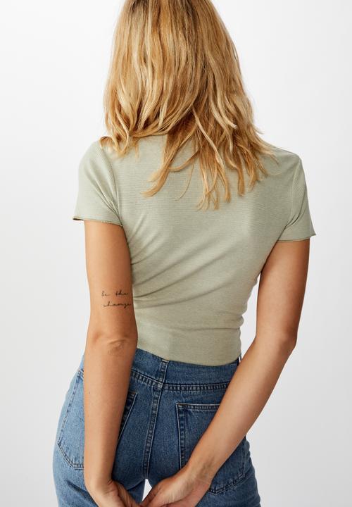 Cotton On - Arden raw edge V-neck short sleeve top - green 