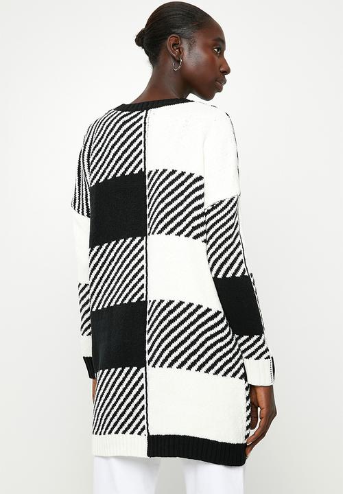 ONLY - Kasey long sleeve long cardigan knit - black & white 