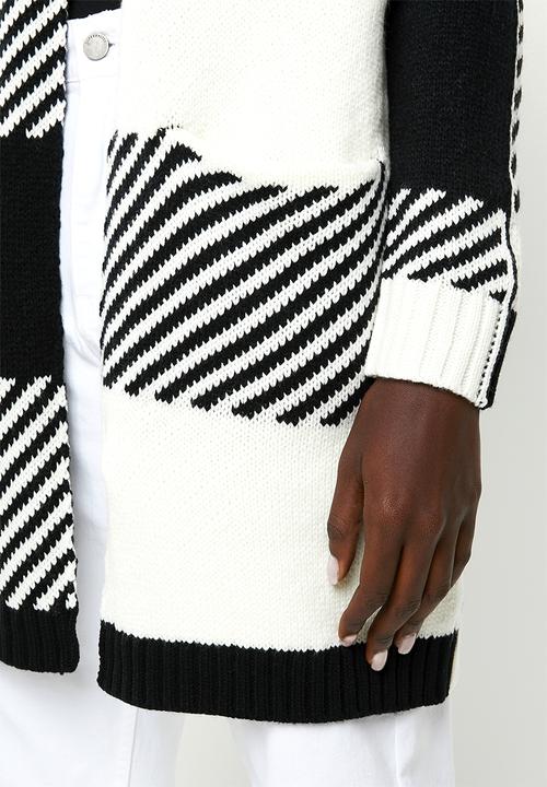 ONLY - Kasey long sleeve long cardigan knit - black & white 