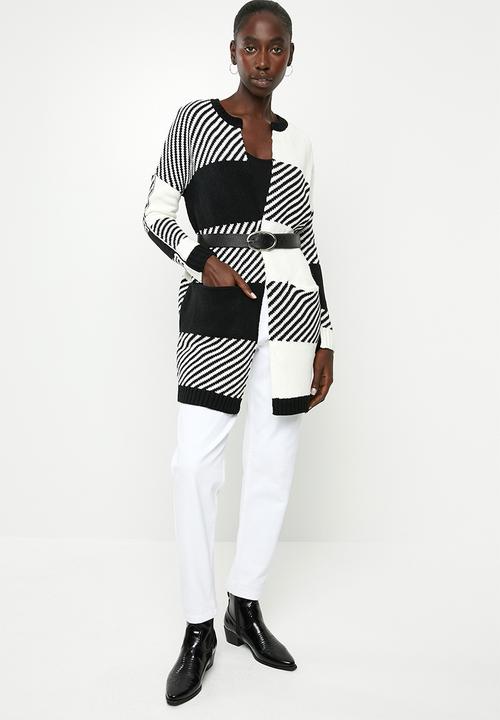 ONLY - Kasey long sleeve long cardigan knit - black & white 