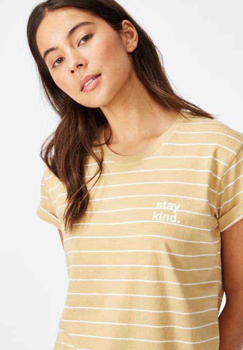 Cotton On - Classic slogan T-shirts stay kind - yellow & white 