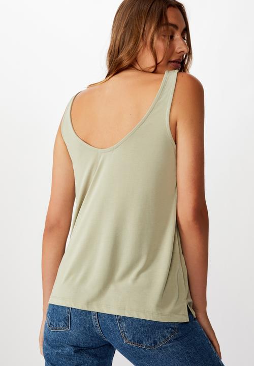 Cotton On - Tia scooped high low tank top - khaki