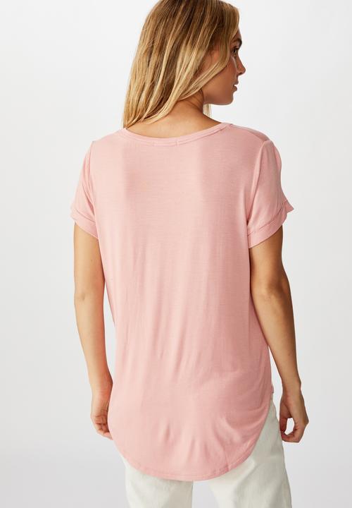 Cotton On - Karly short sleeve V-neck top - pink 