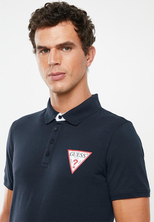 GUESS - Triangle chest print polo - navy