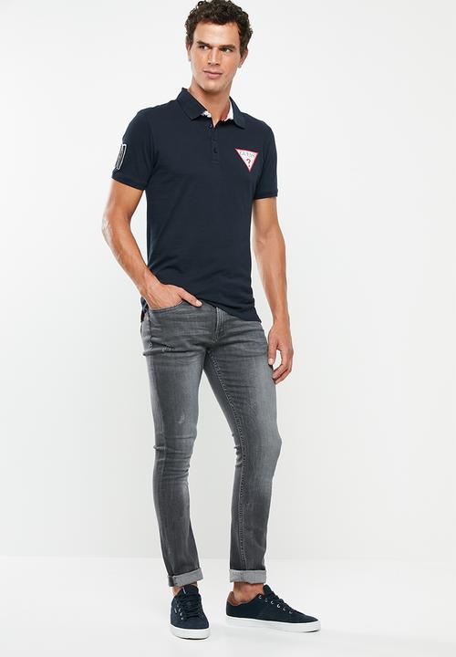 GUESS - Triangle chest print polo - navy