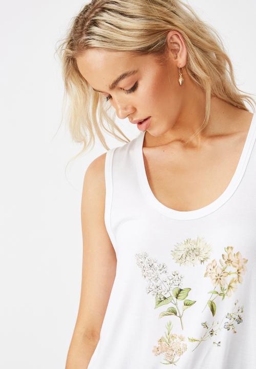 Cotton On - Tbar parker graphic tank top botanicals - white