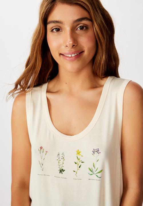 Cotton On - Tbar parker graphic tank top botanicals - beige