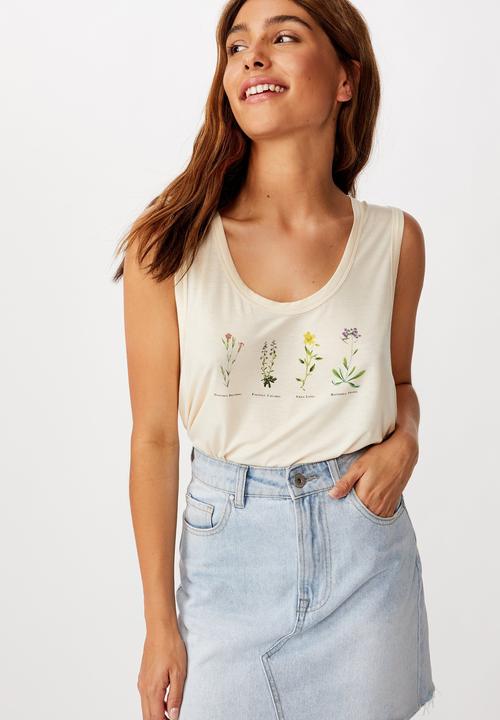Cotton On - Tbar parker graphic tank top botanicals - beige