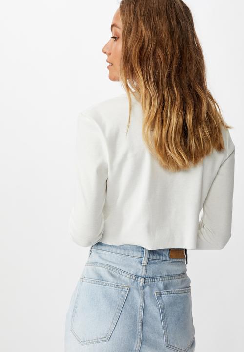 Cotton On - Rhys button through rib henley long sleeve top - off white