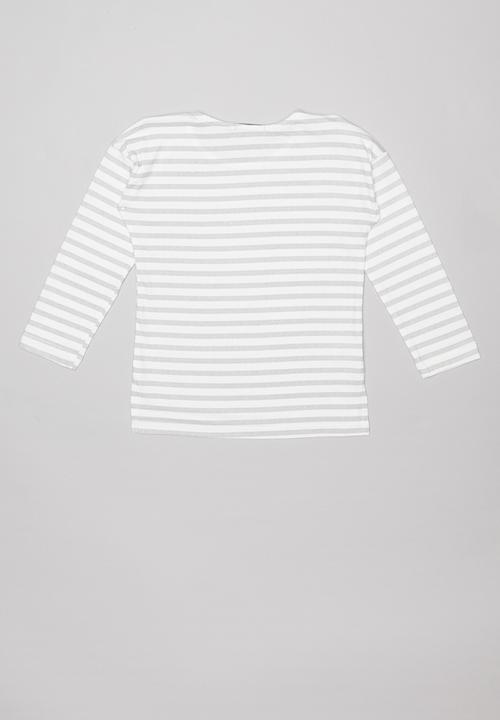 Sticky Fudge - Stripe long sleeve top - grey & white 