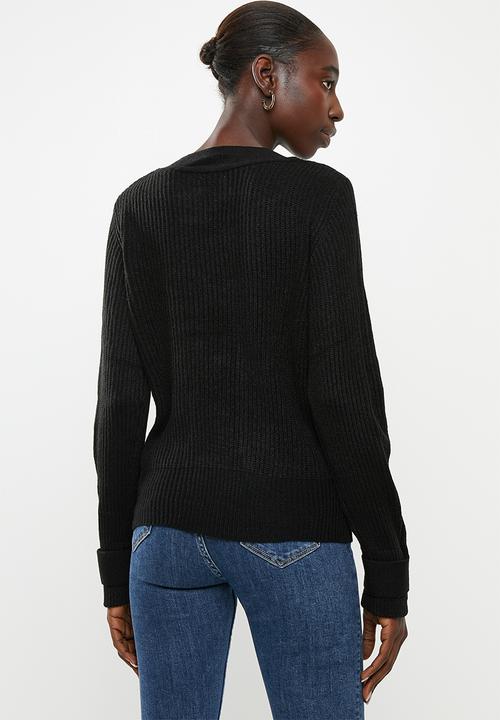 Jacqueline de Yong - Tonic long sleeve boatneck pullover knit - black 