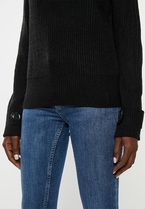 Jacqueline de Yong - Tonic long sleeve boatneck pullover knit - black 
