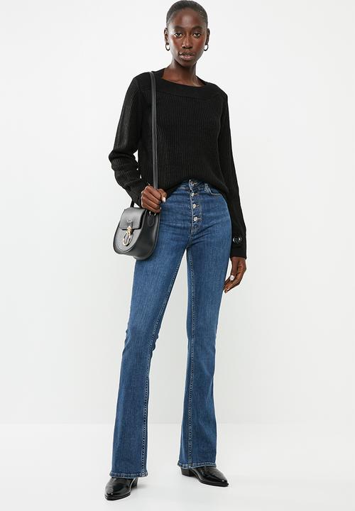 Jacqueline de Yong - Tonic long sleeve boatneck pullover knit - black 