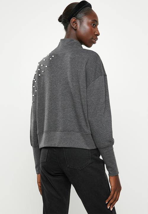Jacqueline de Yong - Terra long sleeve high neck sweat - grey
