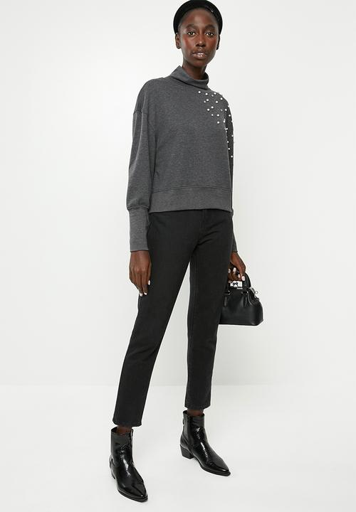 Jacqueline de Yong - Terra long sleeve high neck sweat - grey