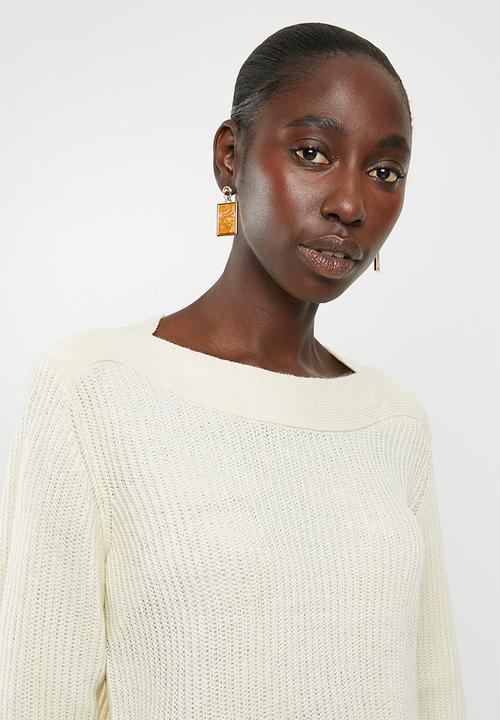 Jacqueline de Yong - Tonic long sleeve boatneck pullover knit - cream 