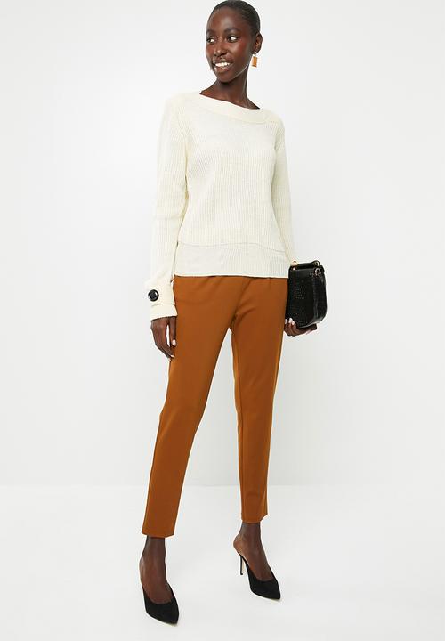Jacqueline de Yong - Tonic long sleeve boatneck pullover knit - cream 