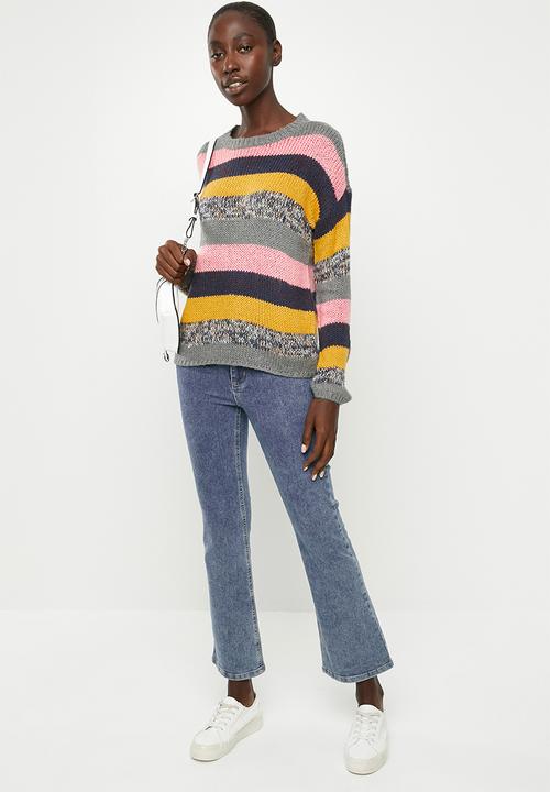 Jacqueline de Yong - Iris long sleeve stripe pullover knit - multi 