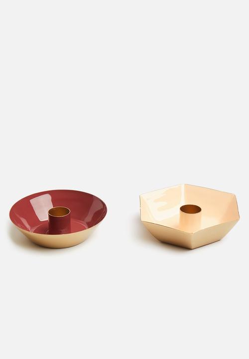 Sixth Floor - Set of 2 candle holders - rust & peach