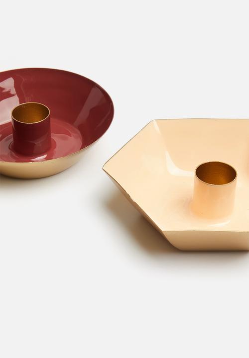 Sixth Floor - Set of 2 candle holders - rust & peach