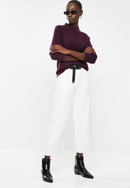 Jacqueline de Yong - Cora long sleeve Hi-neck pullover knit - purple