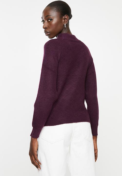 Jacqueline de Yong - Cora long sleeve Hi-neck pullover knit - purple