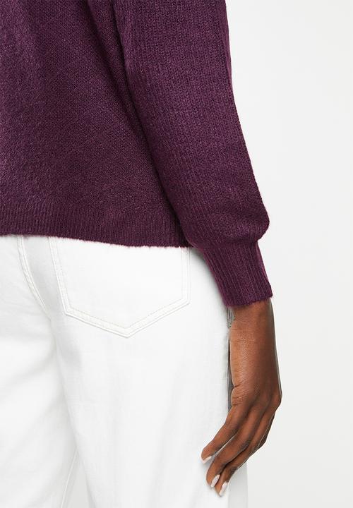 Jacqueline de Yong - Cora long sleeve Hi-neck pullover knit - purple
