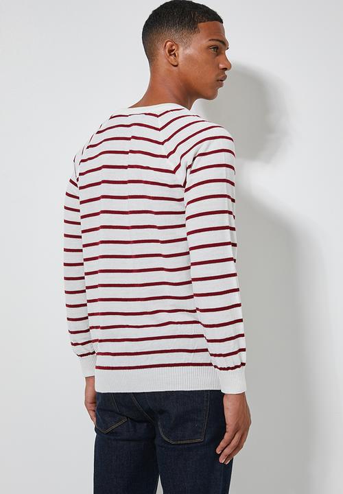 Superbalist - Nautical stripe crew neck knit - white & red