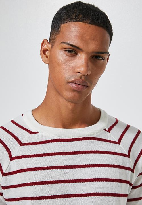 Superbalist - Nautical stripe crew neck knit - white & red
