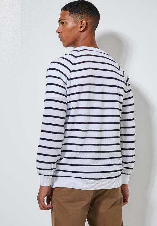 Superbalist - Nautical stripe crew neck knit - navy & white
