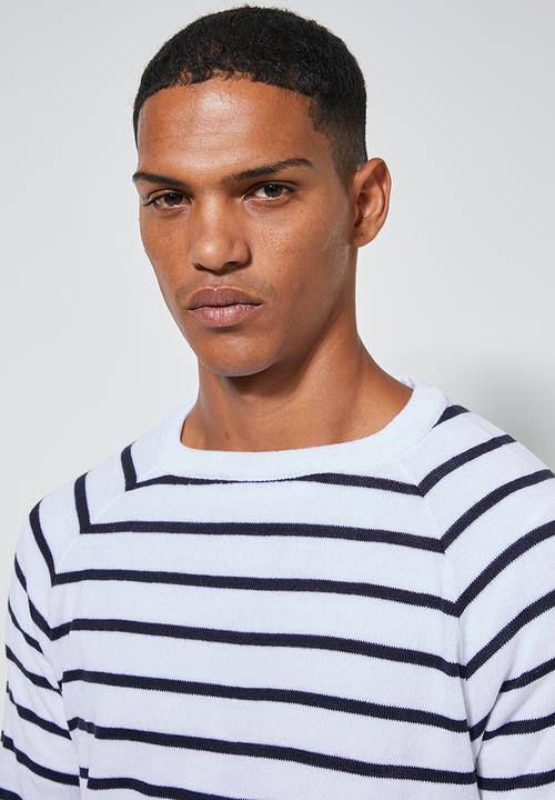 Superbalist - Nautical stripe crew neck knit - navy & white