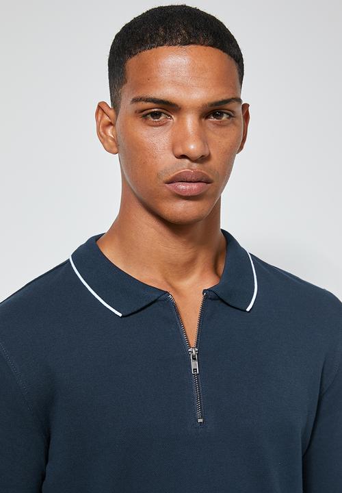 Superbalist - Pique slim fit zip golfer - navy