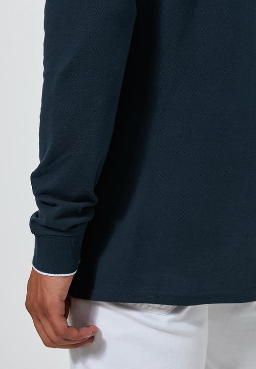 Superbalist - Pique slim fit zip golfer - navy