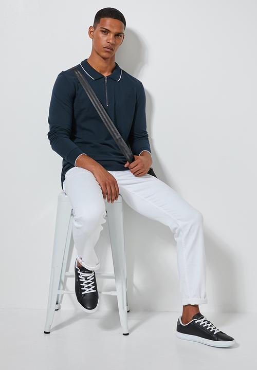 Superbalist - Pique slim fit zip golfer - navy
