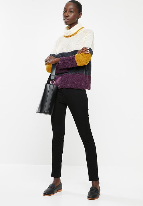 Jacqueline de Yong - Cordelia long sleeve Hi-neck pullover knit - multi