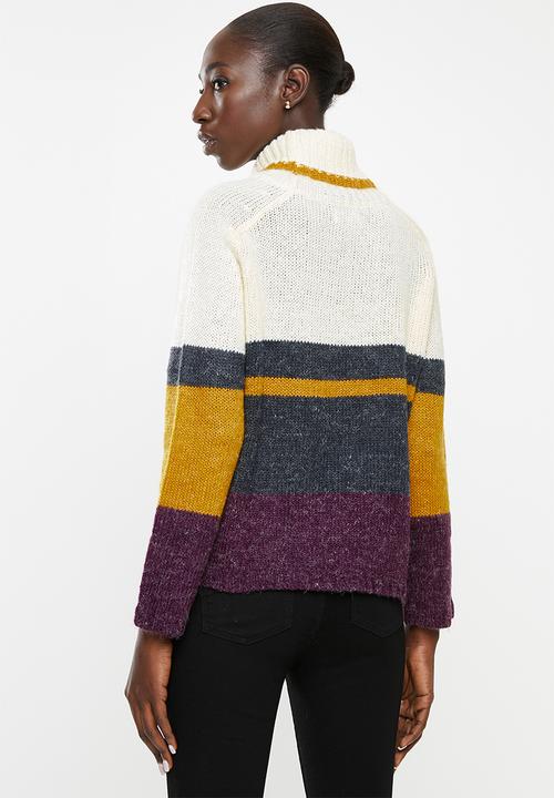 Jacqueline de Yong - Cordelia long sleeve Hi-neck pullover knit - multi