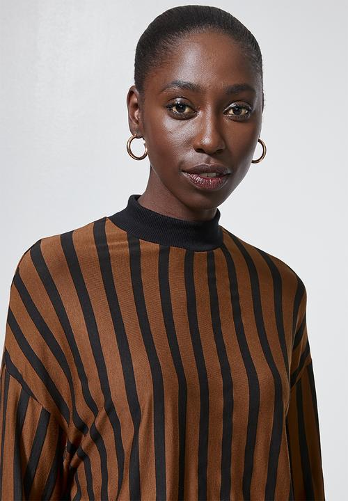 Superbalist - Asymmetric funnel neck dress - tobacco & black