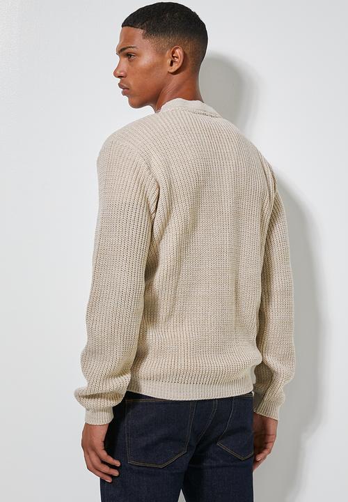 Superbalist - Chunky textured deep v-neck knit - beige