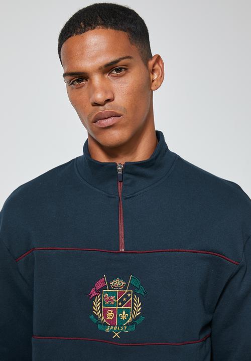 Superbalist - 1/4 Zip colour blocked pullover sweater - navy