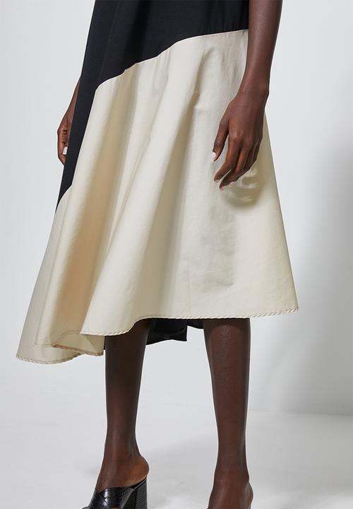 Superbalist - Combo fabric A-line dress- black & stone