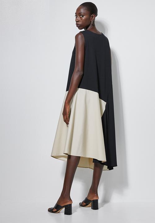 Superbalist - Combo fabric A-line dress- black & stone