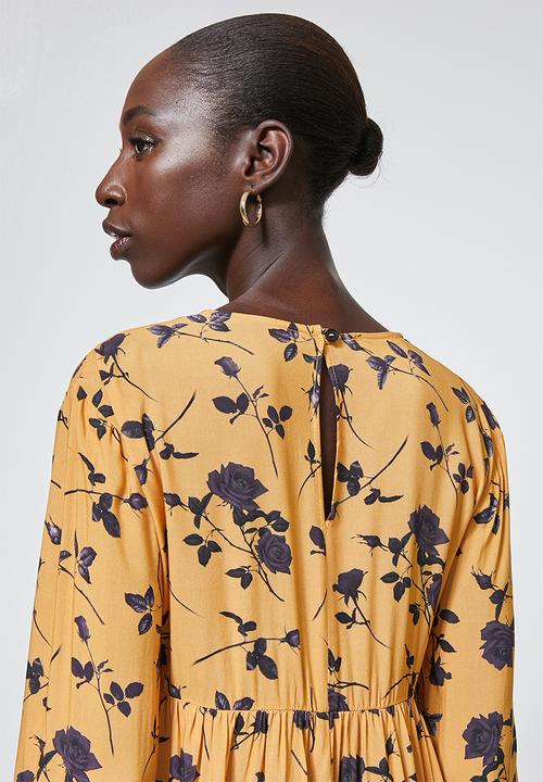 Superbalist - V-neck swing dress - mustard floral