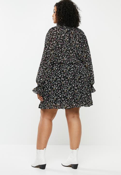 Missguided - Plus floral high neck key hole dress - multi